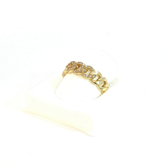 10K Crystal Cuban Link Ring in Yellow Gold