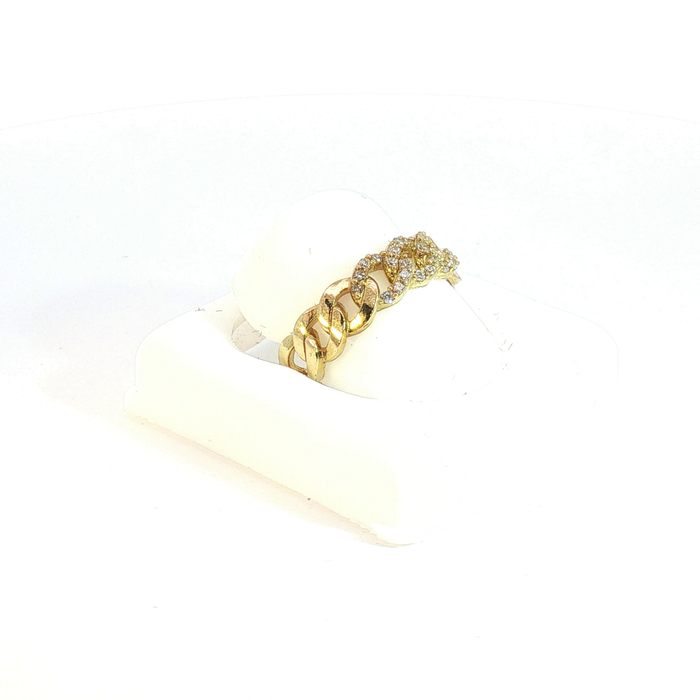 10K Crystal Cuban Link Ring in Yellow Gold