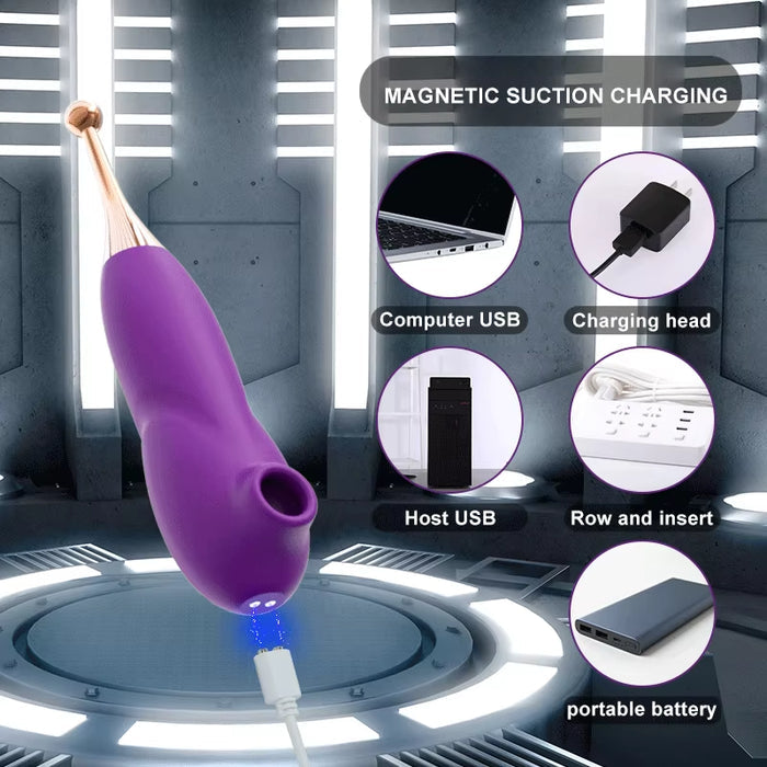 2 in 1 Double Headed Vibration Clitoris Sucker Massage Orgasm Pen Masturbator Sex Toys Nipple Sucking Vibrator
