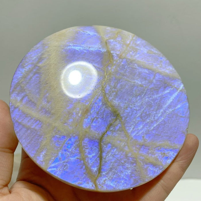 3 Pieces Blue Moonstone Round Plate Home Decoration With Plastic Base - Wholesale Crystals