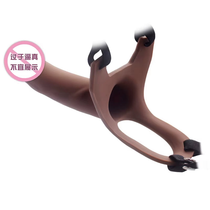 7Inch Soft Silicone Strap on Dildo with Hollow Feature Male Wearing Leather Pants Couple Style