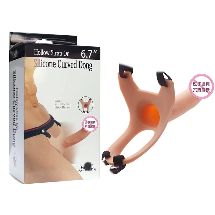 7Inch Soft Silicone Strap on Dildo with Hollow Feature Male Wearing Leather Pants Couple Style