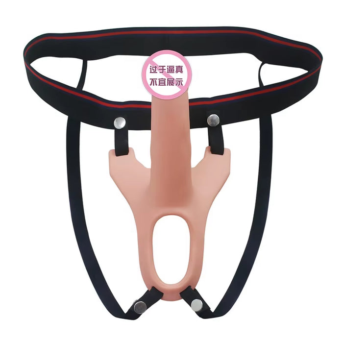 7Inch Soft Silicone Strap on Dildo with Hollow Feature Male Wearing Leather Pants Couple Style