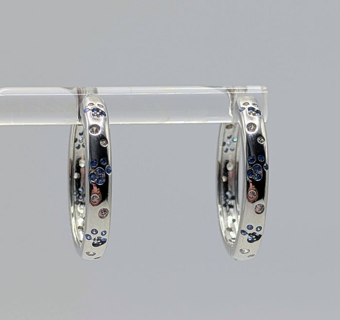 925 Sterling Silver Blue Paw Print Hoop Earrings