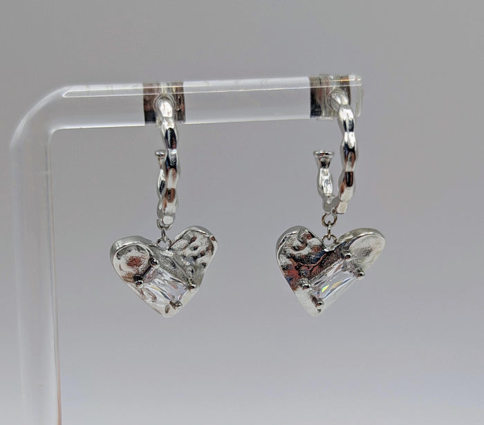 925 Sterling Silver Heart Drop Earrings