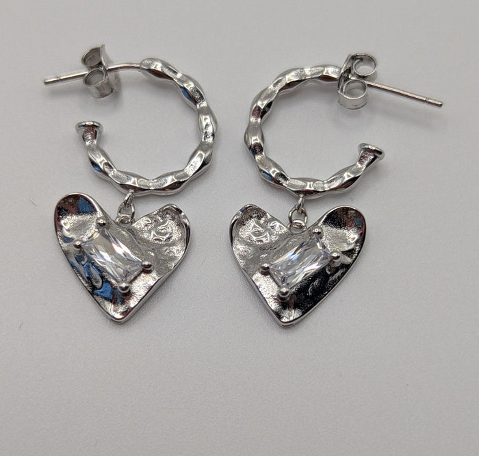 925 Sterling Silver Heart Drop Earrings