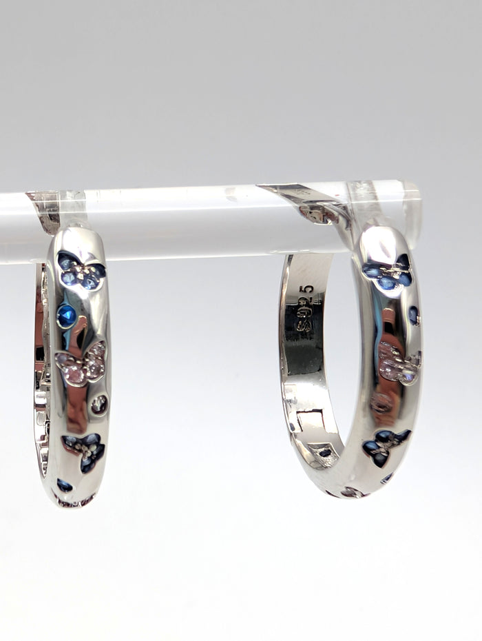 925 Sterling Silver Hoop Earrings with Butterfly Detail