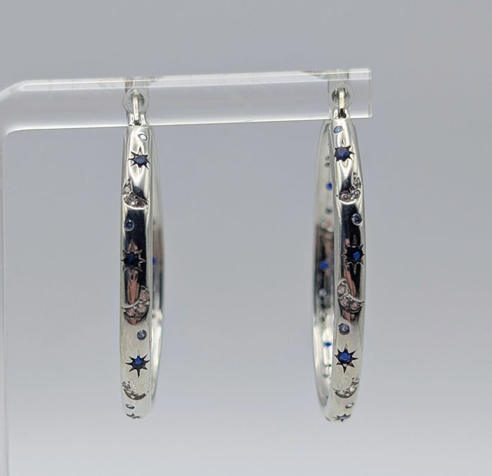 925 Sterling Silver Moon & Star Hoop Earrings