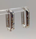 925 Sterling Silver Moon & Star Oblong Hoop Earrings with Blue, Clear and Orange Zirconia Stones