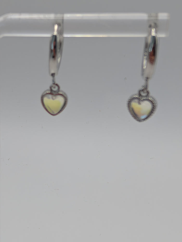 925 Sterling Silver Moonstone Heart Drop Earrings
