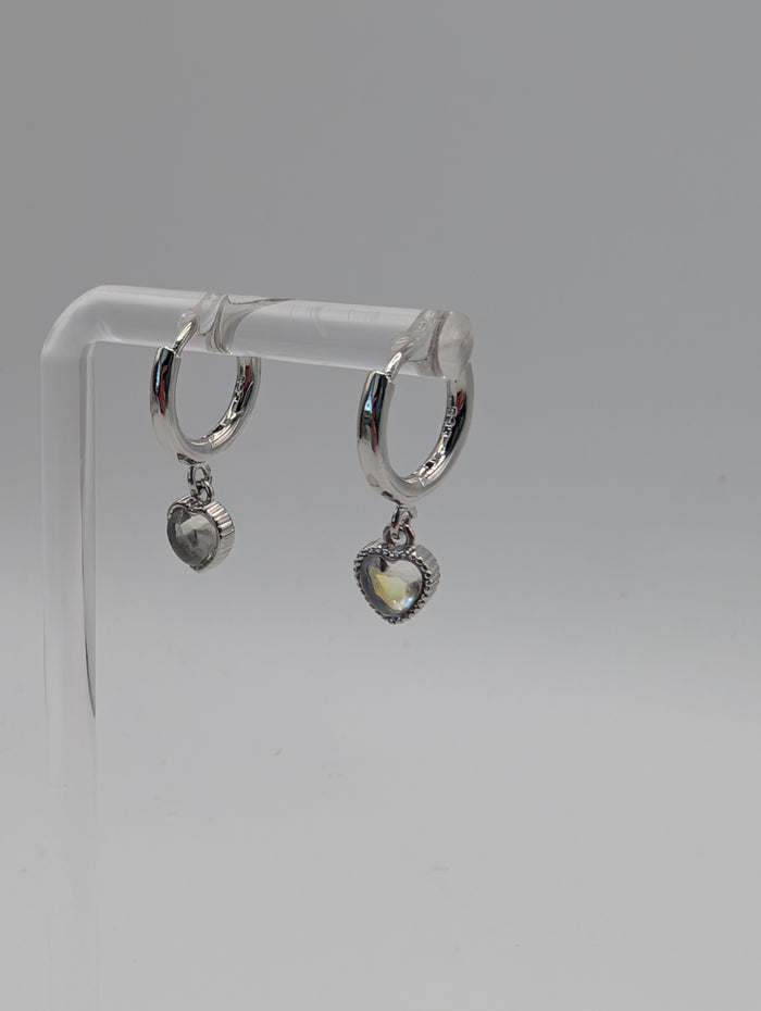 925 Sterling Silver Moonstone Heart Drop Earrings