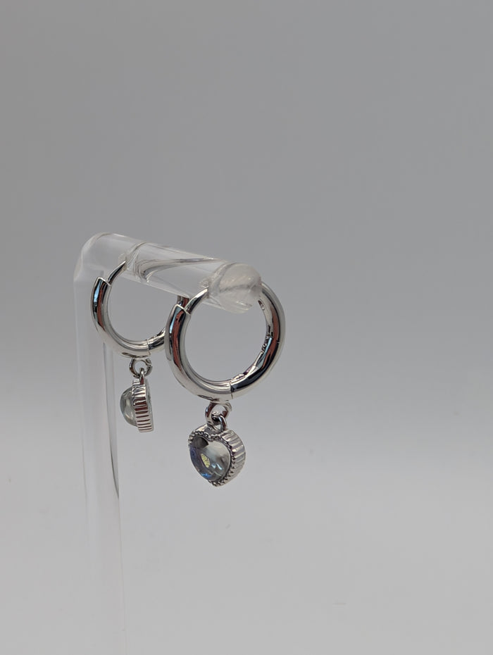 925 Sterling Silver Moonstone Heart Drop Earrings