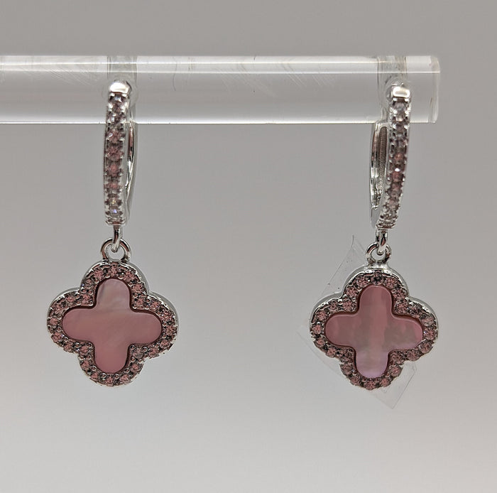 925 Sterling Silver Pink Clover Drop Earrings