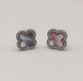 925 Sterling Silver Pink Stud Clover Earrings