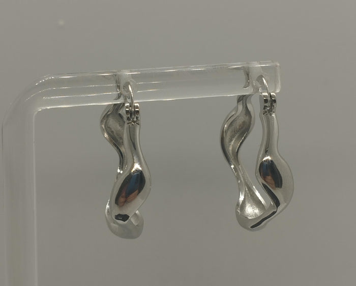 925 Sterling Silver Wavy Hoop Earrings - Small