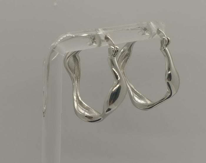 925 Sterling Silver Wavy Hoop Earrings - Small