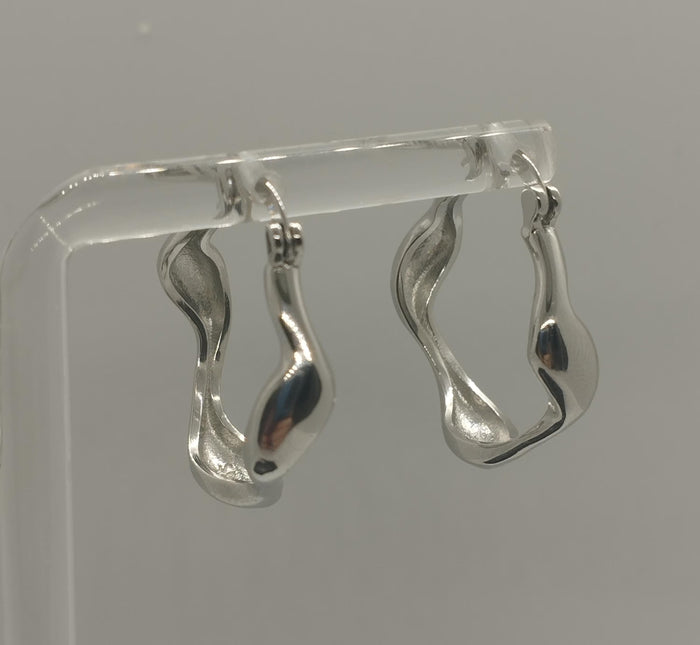 925 Sterling Silver Wavy Hoop Earrings - Small