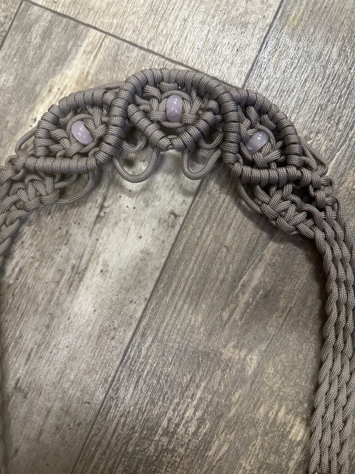 Fancy wither strap in tan with rose quartz