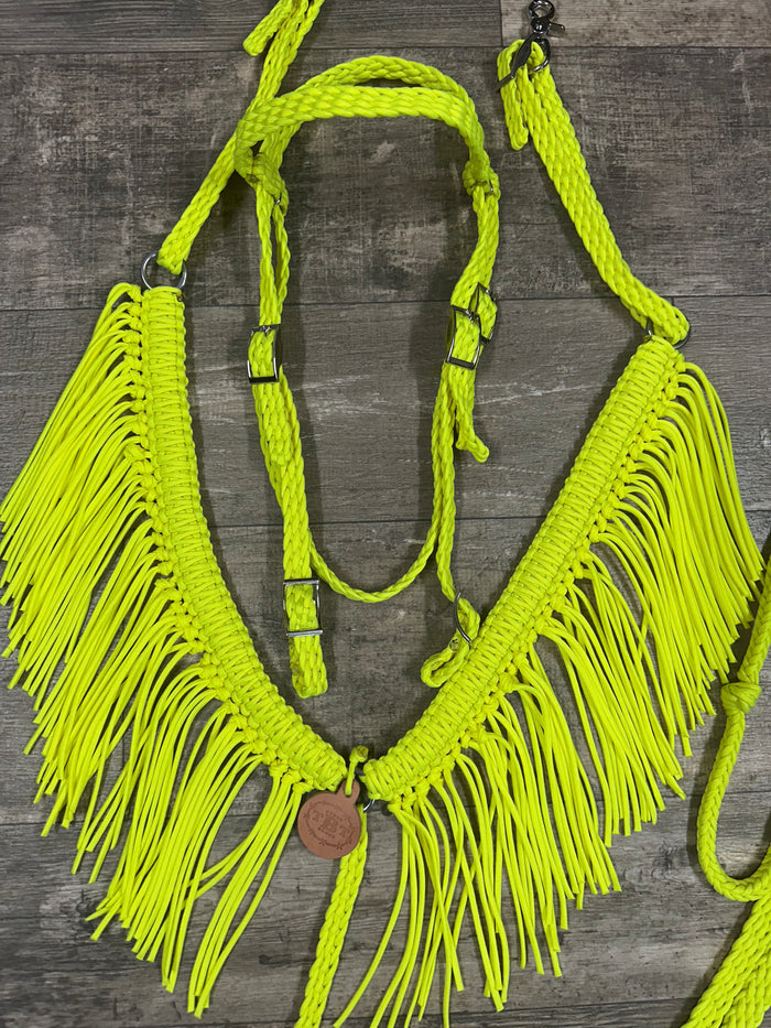 Neon Yellow Fringe horse tack set,  (fringe breast collar, reins, and bridle).