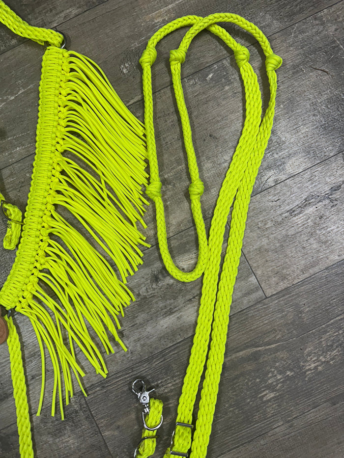 Neon Yellow Fringe horse tack set,  (fringe breast collar, reins, and bridle).