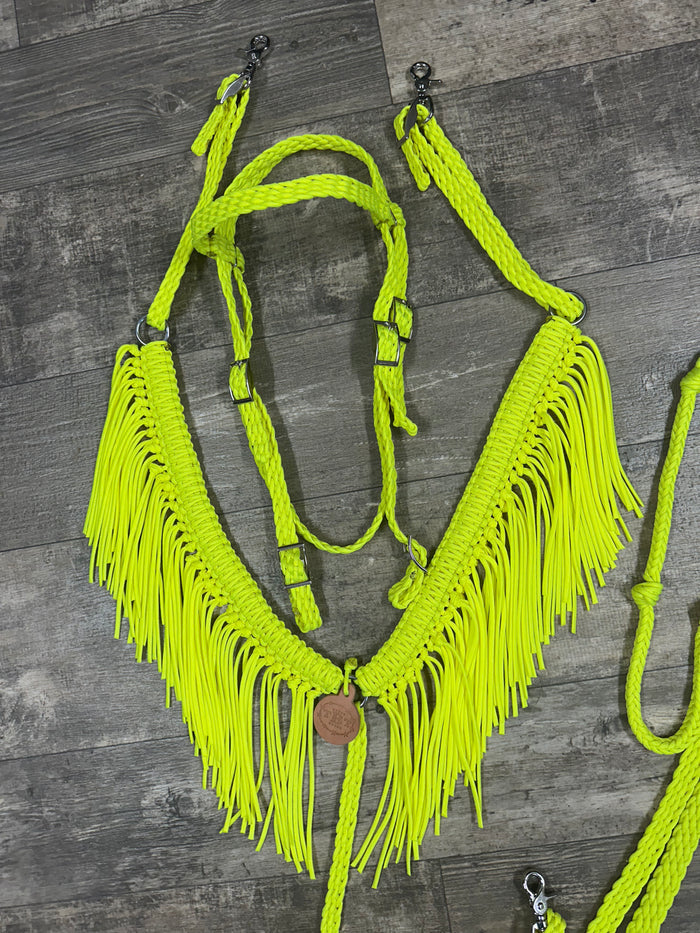 Neon Yellow Fringe horse tack set,  (fringe breast collar, reins, and bridle).