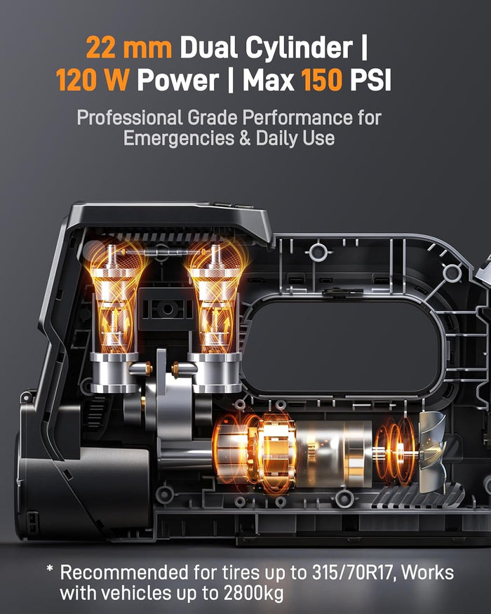 AC-W01 20V Dual-Cylinder Tire Inflator with 2.0Ah Battery