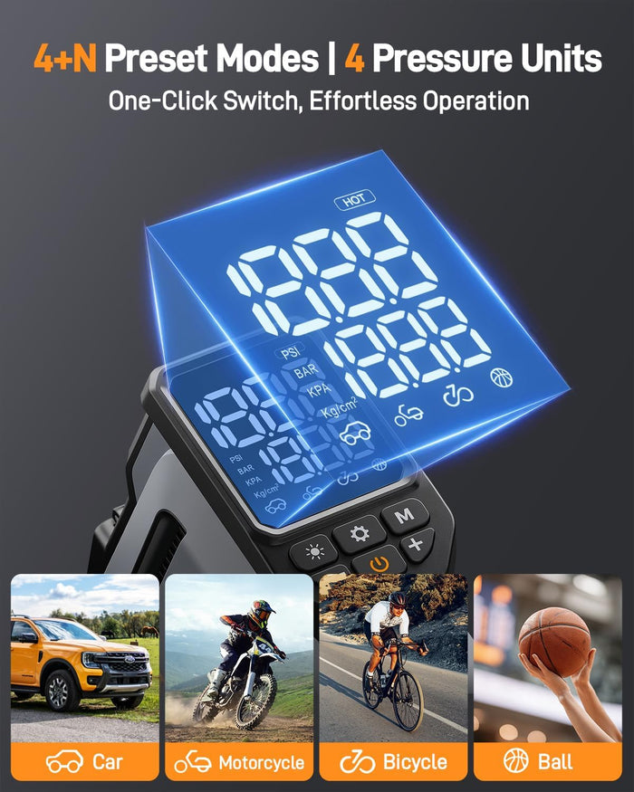 AC-W01 20V Dual-Cylinder Tire Inflator with 2.0Ah Battery