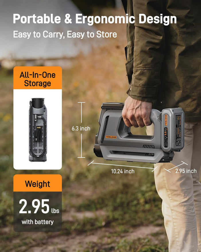 AC-W01 20V Dual-Cylinder Tire Inflator with 2.0Ah Battery