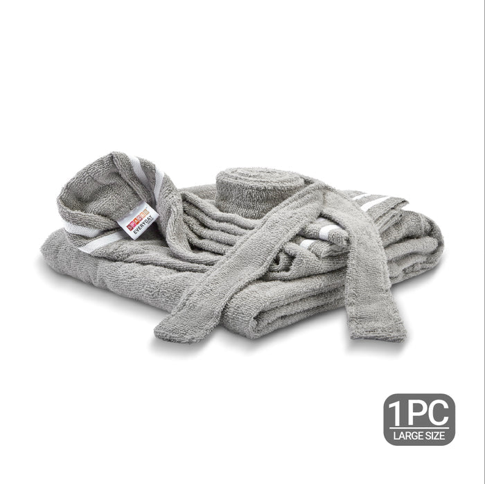 Airsoft 100% Cotton Large Bath Robe, 300 GSM, Solid, Grey