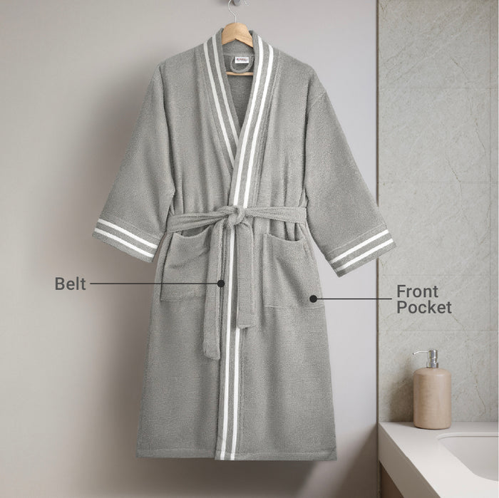 Airsoft 100% Cotton Large Bath Robe, 300 GSM, Solid, Grey