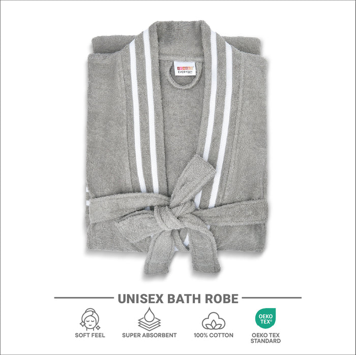 Airsoft 100% Cotton Large Bath Robe, 300 GSM, Solid, Grey
