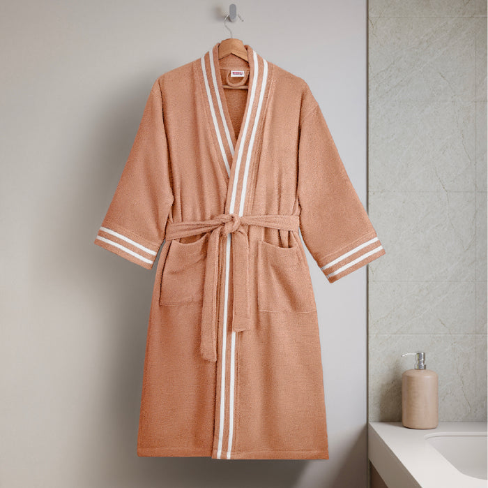 Airsoft 100% Cotton Medium Bath Robe, 300 GSM, Solid, Light Brown