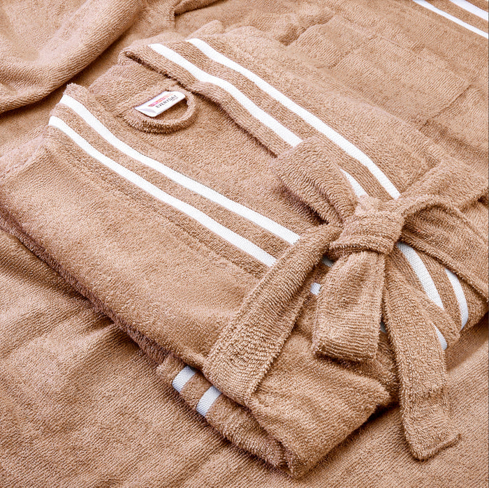 Airsoft 100% Cotton Medium Bath Robe, 300 GSM, Solid, Light Brown