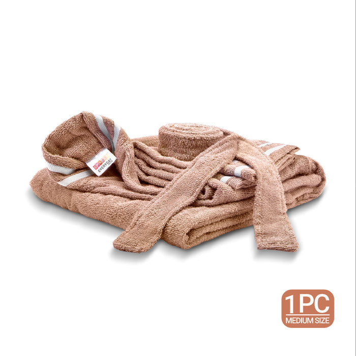 Airsoft 100% Cotton Medium Bath Robe, 300 GSM, Solid, Light Brown