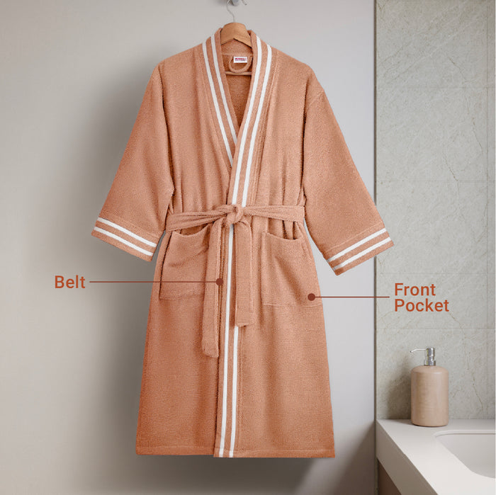 Airsoft 100% Cotton Medium Bath Robe, 300 GSM, Solid, Light Brown