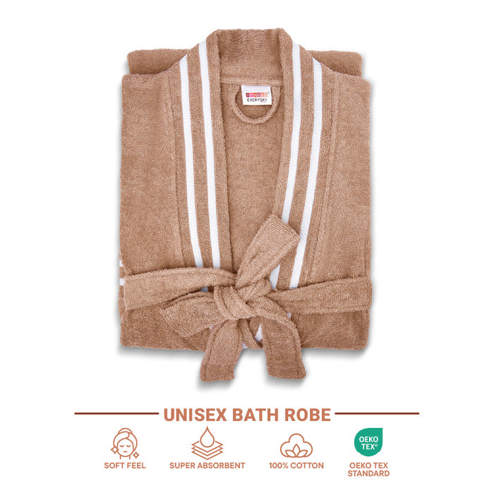 Airsoft 100% Cotton Medium Bath Robe, 300 GSM, Solid, Light Brown