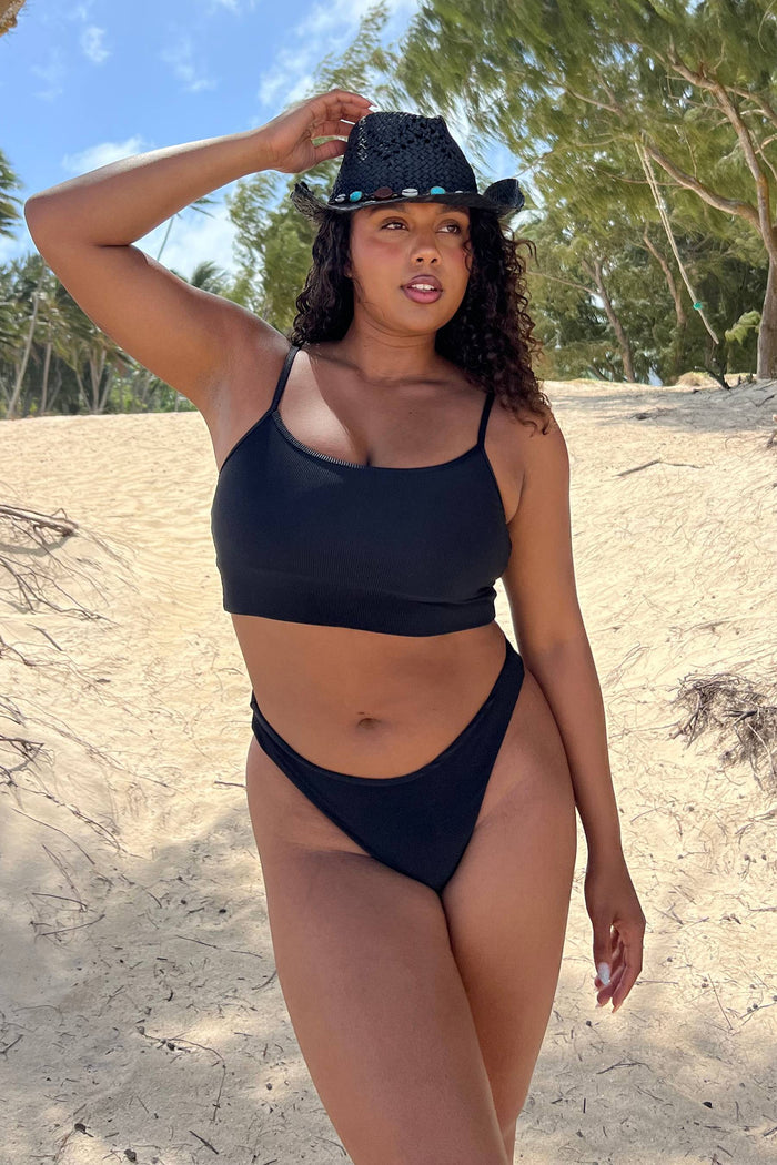 black low rise ribbed bikini bottom