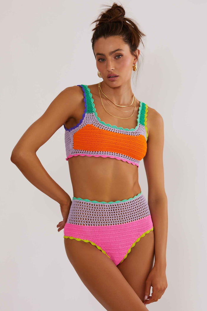 multicolored crochet bikini set