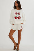 White sweat shorts with little glitter cherry design