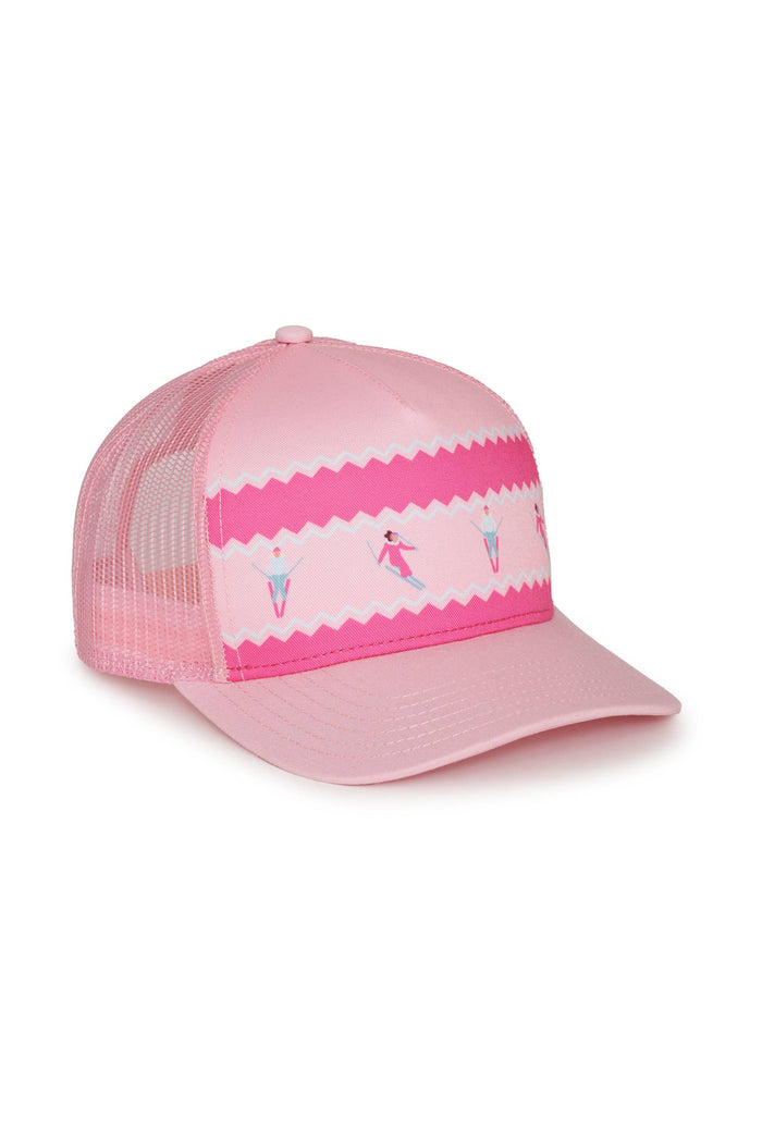 Pink cap with ice cream cone pattern on a white background