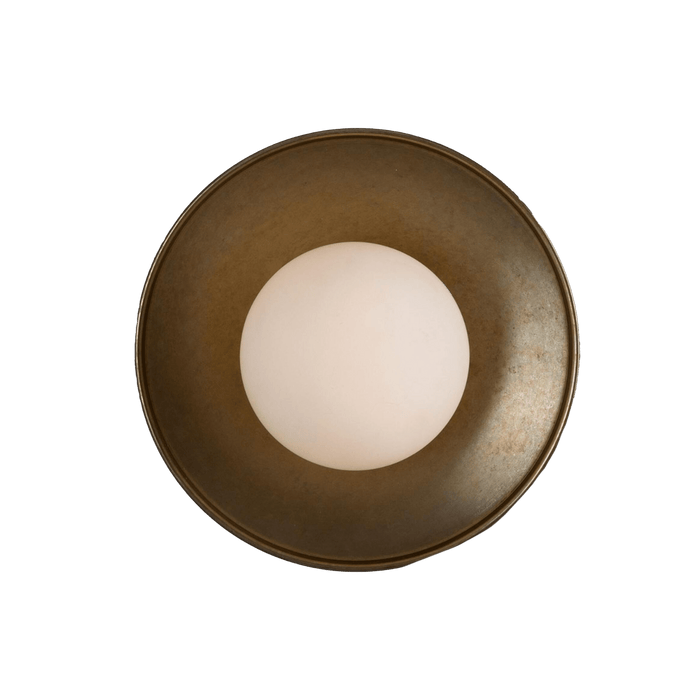 Mullan Lighting Lighting Antique Brass / Frosted Aosta Brass Disc Bathroom Wall Sconce with Glass Globe