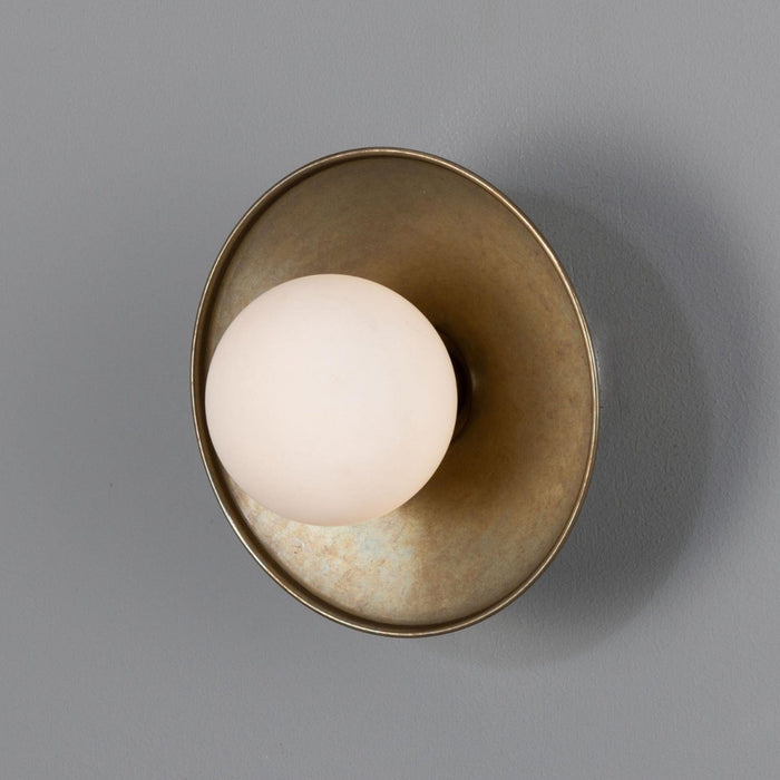 Mullan Lighting Lighting Aosta Brass Disc Bathroom Wall Sconce with Glass Globe