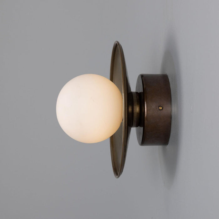 Mullan Lighting Lighting Aosta Brass Disc Bathroom Wall Sconce with Glass Globe