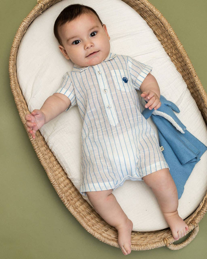 Viverano Organics Aqua Embroidered Baby Romper (Organic)