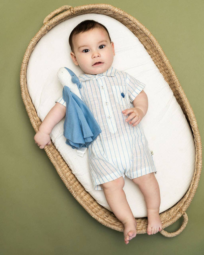 Viverano Organics Aqua Embroidered Baby Romper (Organic)