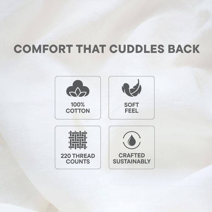 Arden 100% Cotton Double Quilt, 220 TC, Solid, White