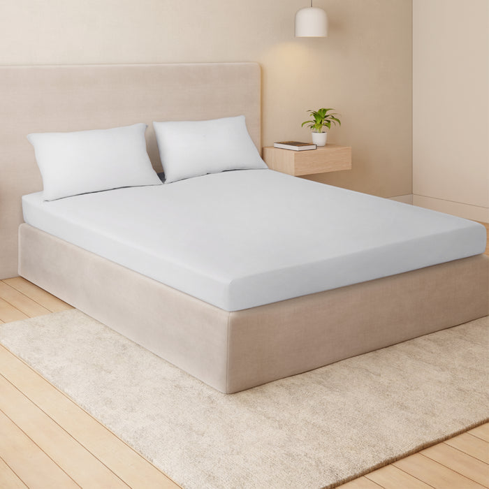 Arden 100% Cotton Fitted King Bedsheet, 220 TC, Solid, White