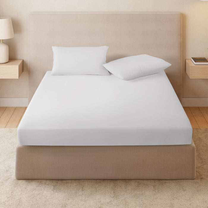 Arden 100% Cotton Fitted King Bedsheet, 220 TC, Solid, White