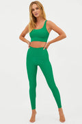 green ribbed high waisted full length legging