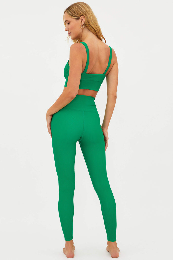 green ribbed high waisted full length legging